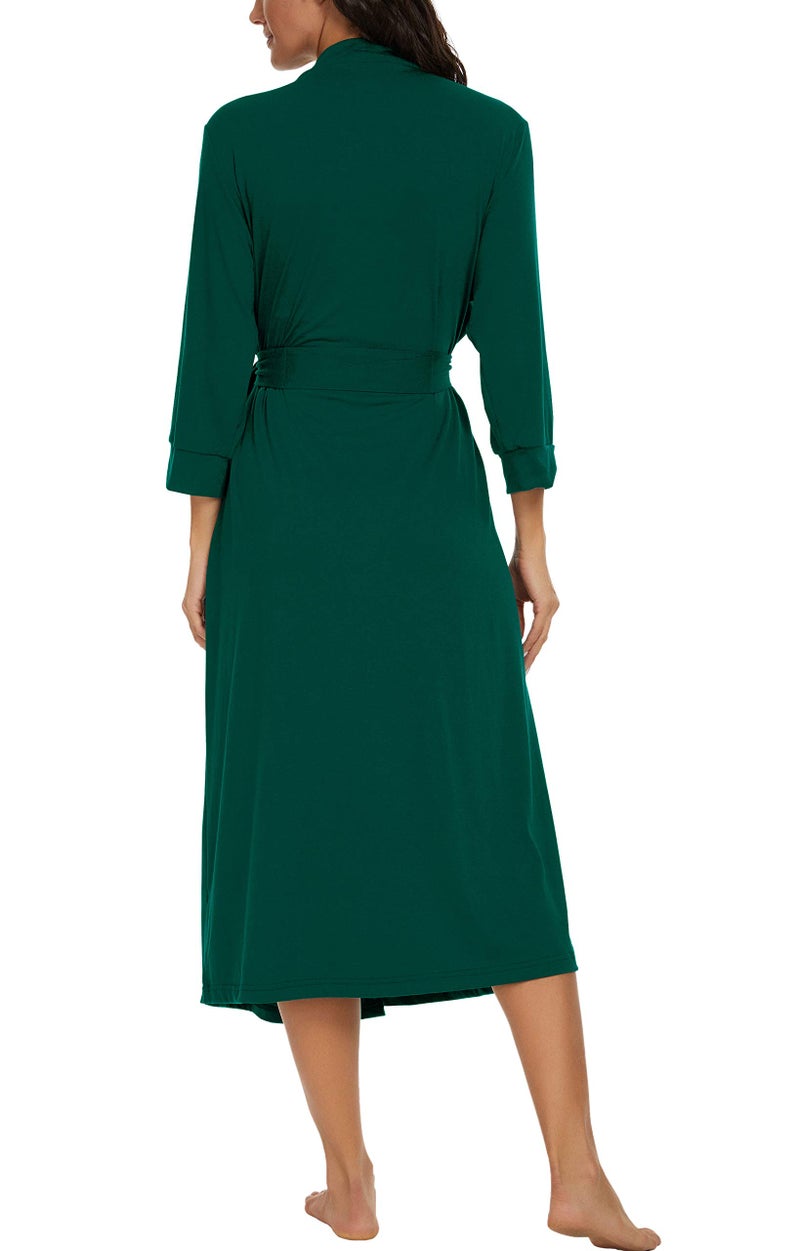 VINTATRE Women Kimono Robes Long Knit Bathrobe Lightweight Soft Knit Sleepwear V-neck Casual Ladies Loungewear Dark Green-Medium - Image 5